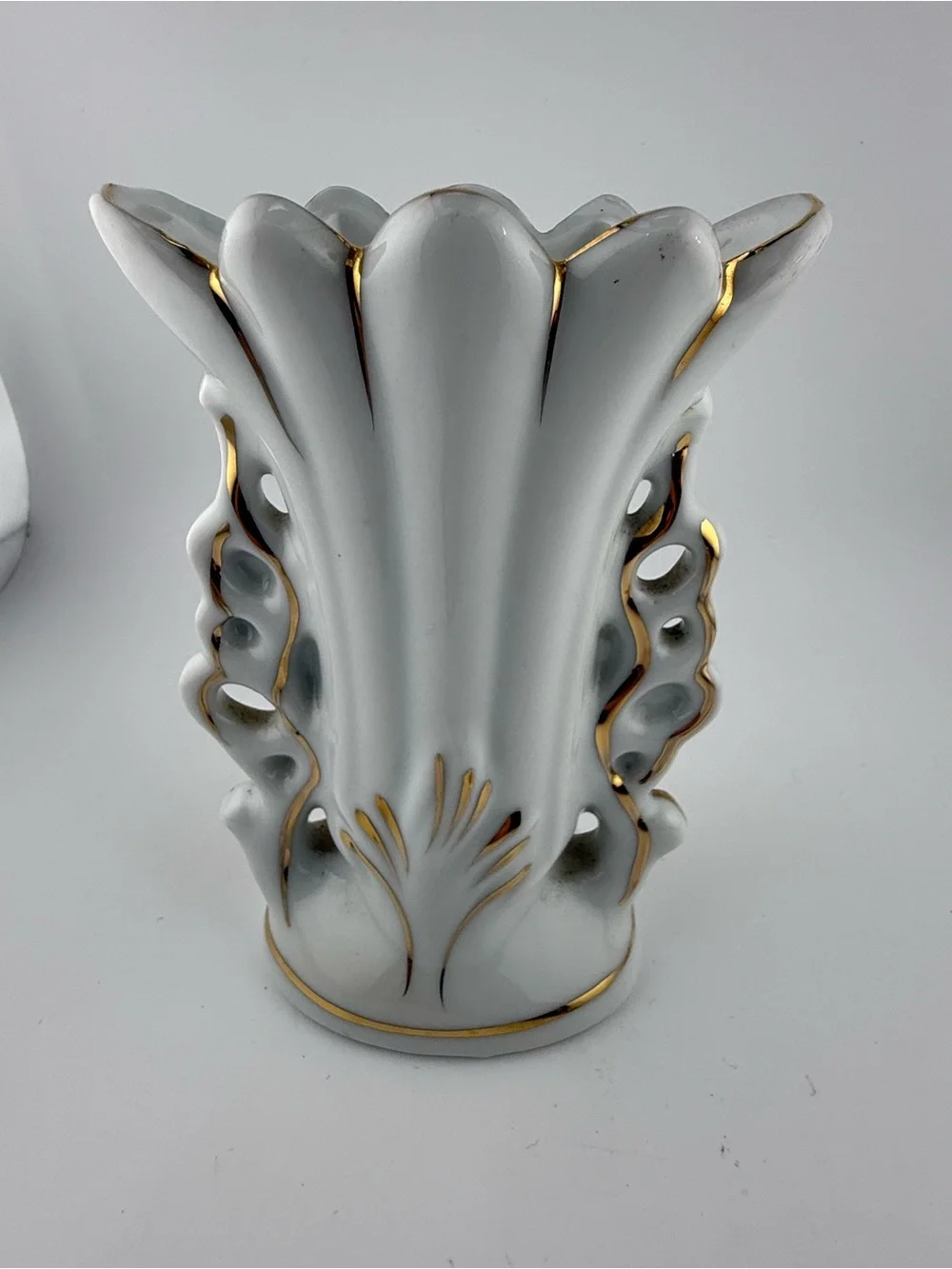 Vintage Gold Gilt Porcelain Cutouts Floral Vase